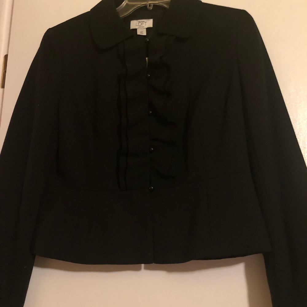 Loft Black Ruffled front classic short jacket 10P